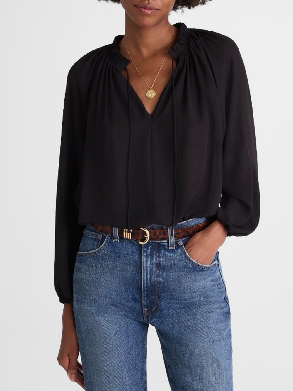 Madewell Long-Sleeve Tie-Neck Top